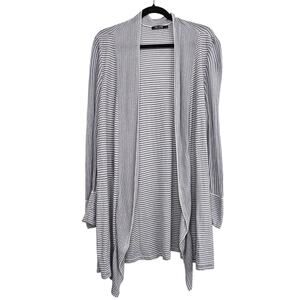 Women’s Linen Blend Striped Open Cardigan Blue White XL Lightweight Lagenlook